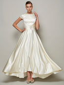 Mother of the Bride Dresses A-Line/Princess Short Sleeves Beading Long Satin