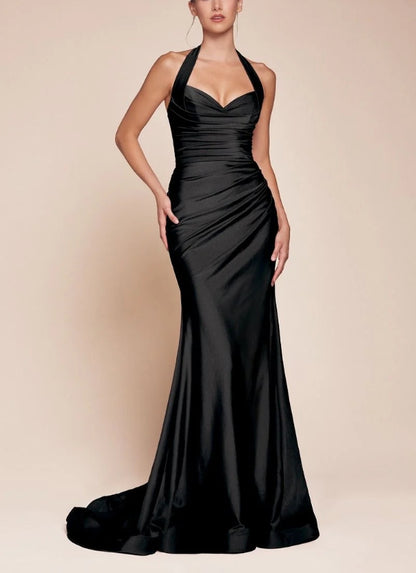 Evening Dress Mermaid Cultivate oneself Ruched halter bodice Black Formal Dress