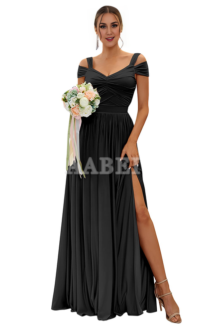 Formal Wear Dresses Bridesmaid Dresses Elegant A Line Off The Shoulder Pleated Side Fork Chiffon Wedding Guest Dresses