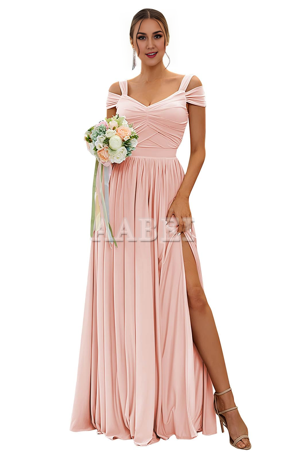 Formal Wear Dresses Bridesmaid Dresses Elegant A Line Off The Shoulder Pleated Side Fork Chiffon Wedding Guest Dresses