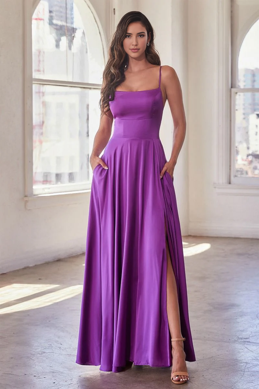 AABEI DRESS Bridesmaid Dresses Satin A-line Spaghetti Strap Side Fork Elegant Simple Dress Wedding Guests Dresses