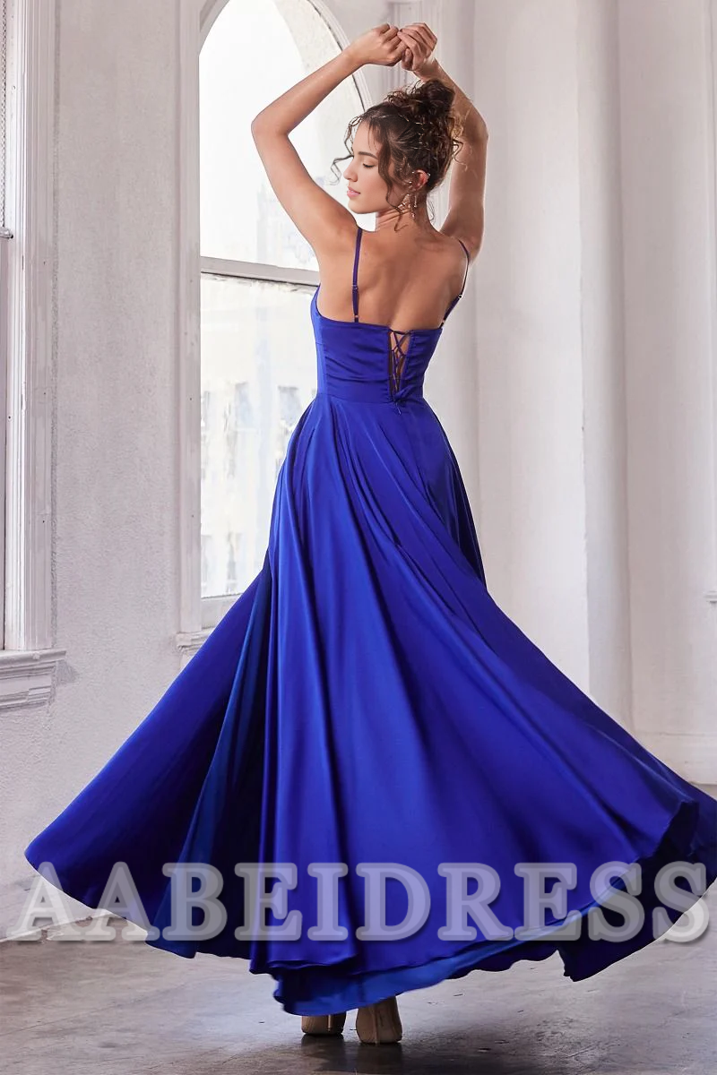 AABEI DRESS Bridesmaid Dresses Satin A-line Spaghetti Strap Side Fork Elegant Simple Dress Wedding Guests Dresses