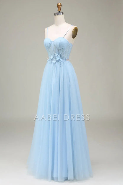AABEI DRESS Hot Sale Prom Dress Fantastic A-Line Sweetheart Spaghetti Strap Tulle Appliques Backless Long Party Dress