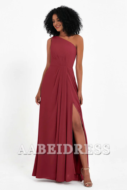 AABEI DRESS Bridesmaid Dresses Chiffon A-Line One Shoulder Sleeveless Side Fork Exquisite Simple Wedding Guests Dresses