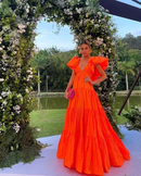 AABEI DRESS Prom Dress A-Line Deep V Neck Short Sleeves Pleated Long Exquisite Adoration Dress