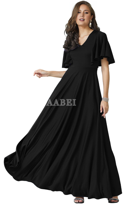Formal Wear Dresses Bridesmaid Dresses A Line V Neck Flutter Sleeve Long Elegant Wedding Guest Dresses