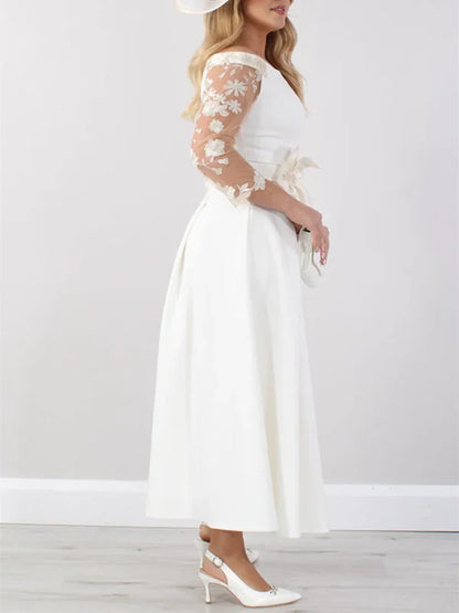 A-Line Ankle Length With Lace Sleeves Mother Of The Bride Dresses