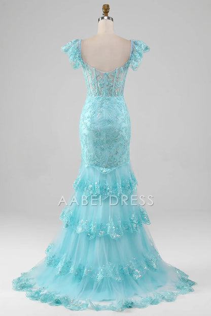 AABEI DRESS Hot Sale Prom Dress Mermaid Off The Shoulder Lace Sequin Tiers Side Fork Sparkle Long Party Dress