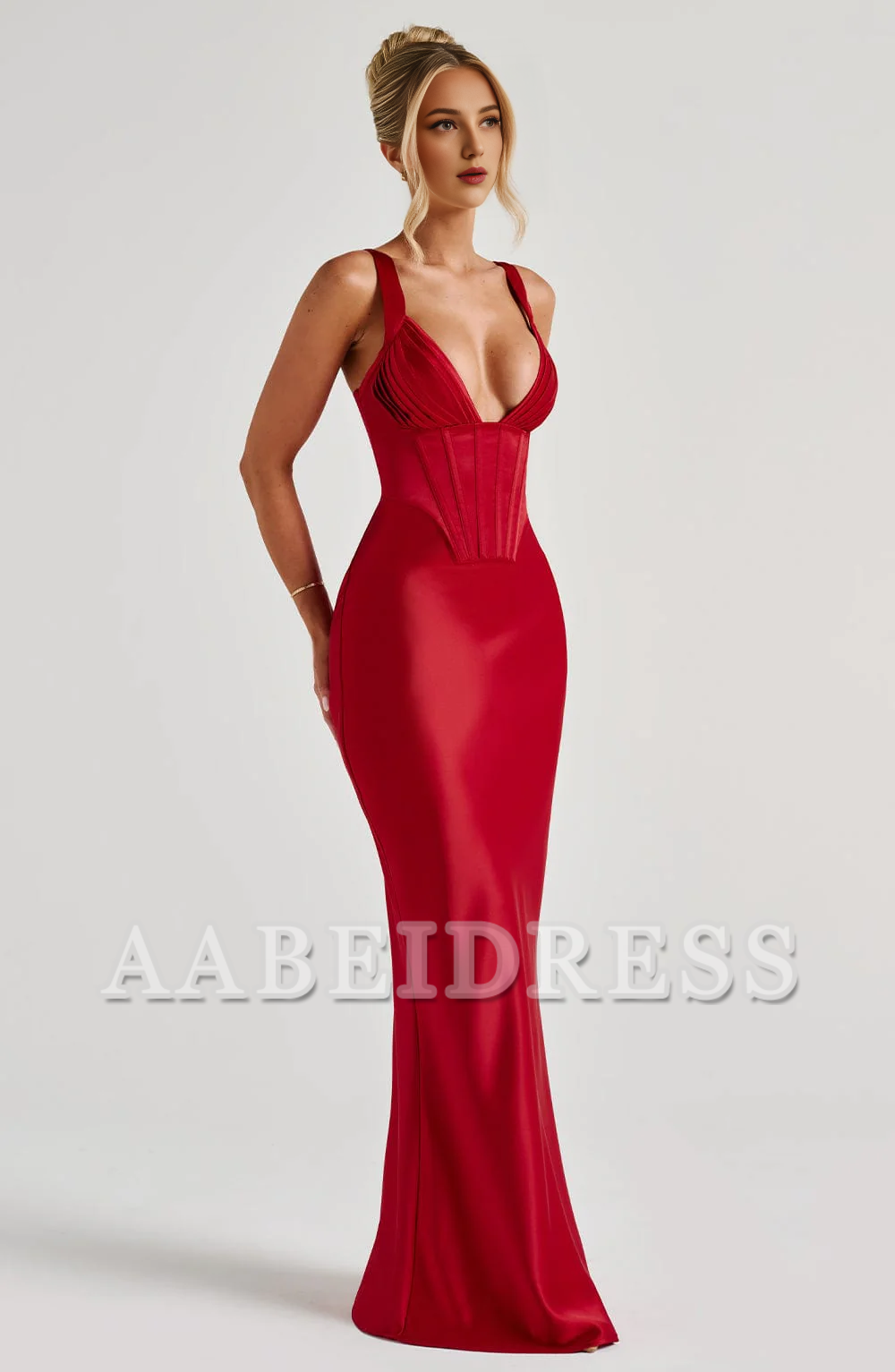 Formal Wear Dresses Bridesmaid Dresses Elegant Mermaid Pleated Cups Adjustable Shoulder Straps Dresses Wedding Guests Dresses