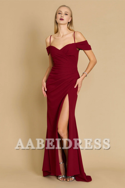 AABEI DRESS Bridesmaid Dresses Elegant Long Sweetheart Off The Shoulder Pleated Wrap High Slit Wedding Guests Dresses