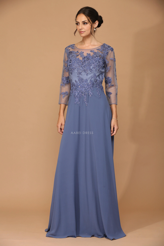 AABEI DRESS Formal Wear Dresse Round Neck 3/4 sleeves Lace Applique Stunning Long Dress Mother Of The Bride Dress