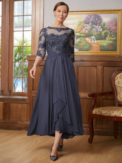 Mother of the Bride Dresses A-Line/Princess Chiffon Applique 3/4 Sleeves Asymmetrical