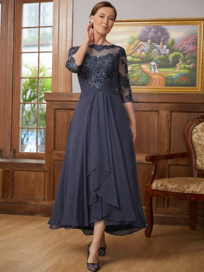 Mother of the Bride Dresses A-Line/Princess Chiffon Applique 3/4 Sleeves Asymmetrical