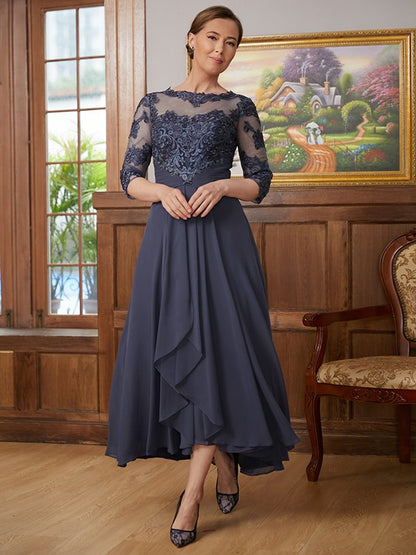 Mother of the Bride Dresses A-Line/Princess Chiffon Applique 3/4 Sleeves Asymmetrical