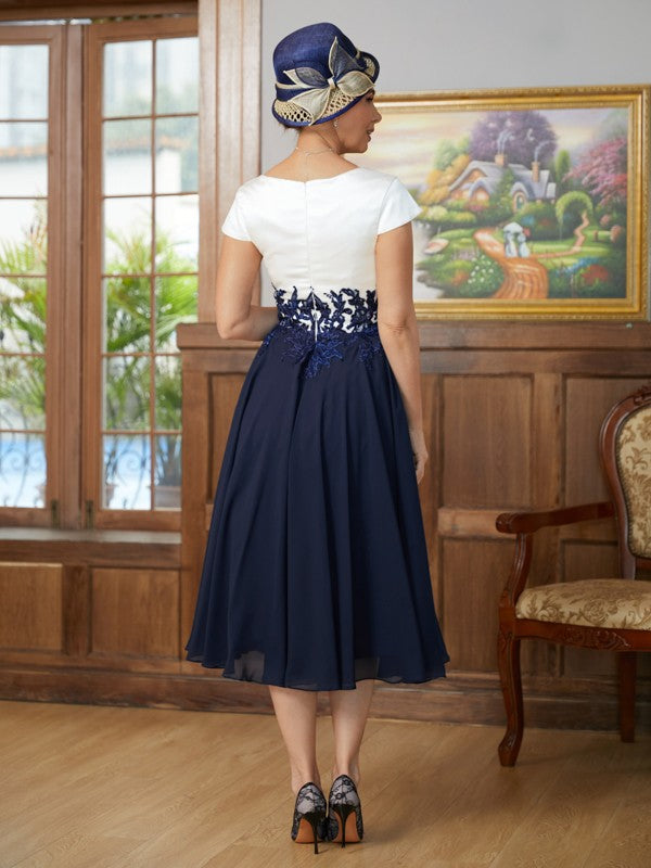 Mother of the Bride Dresses A-Line Princess Chiffon Applique V-neck Short Sleeves