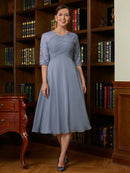 Mother of the Bride Dresses A-Line Princess Chiffon Lace Scoop 1/2 Sleeves Length