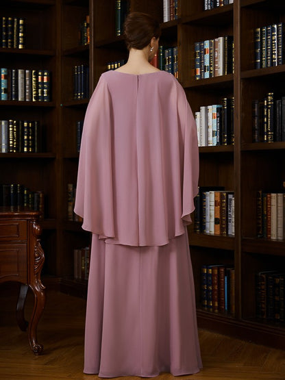 Mother of the Bride Dresses A-Line Chiffon Ruched V-neck 3/4 Sleeves Floor Length