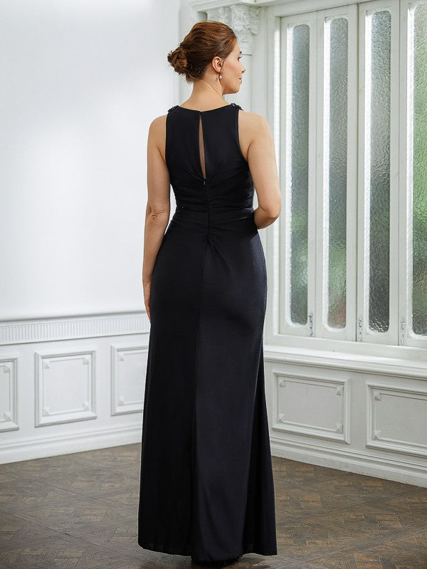 Mother of the Bride Dresses Column Jersey Ruched V neck Sleeveless Floor-Length