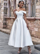 Wedding Dresses Princess Satin Ruffles Off-the-Shoulder Sleeveless Length