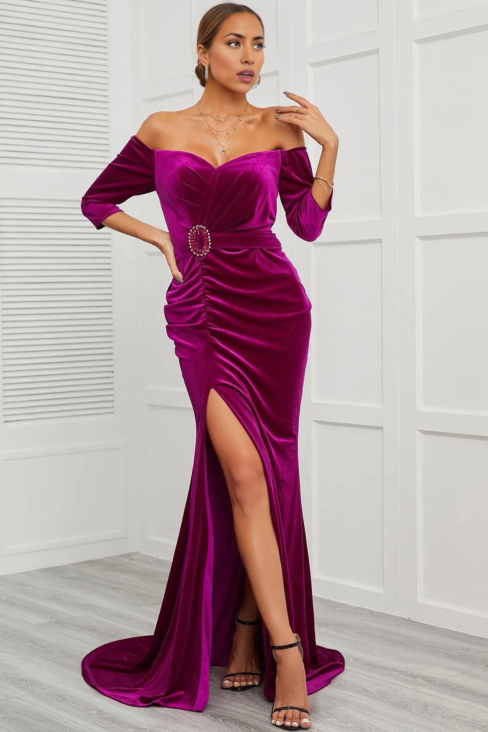 Mother of the Bride Dress Mermaid Off the Shoulder with Split Front