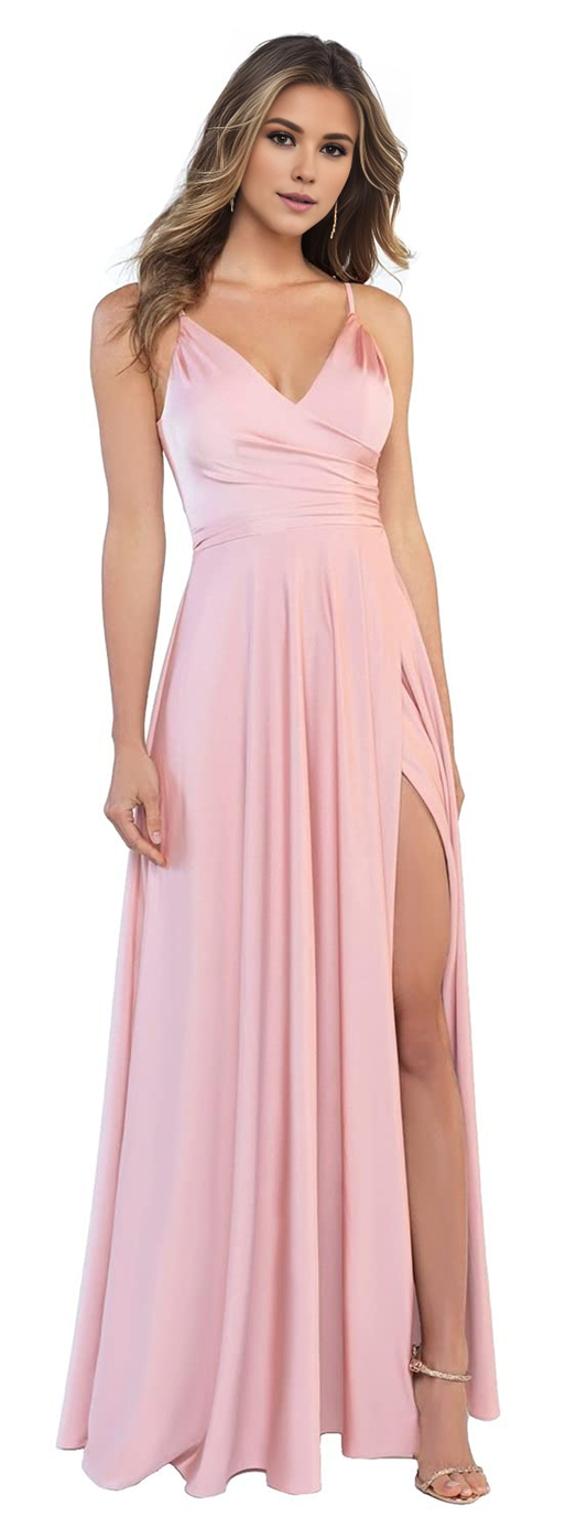 Formal Wear Dresses Bridesmaid Dresses V Neck Spaghetti Straps Charming Magnetic Side Fork Long Wedding Guest Dresses