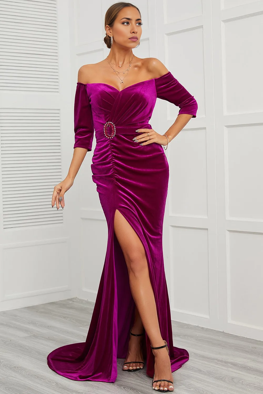 Mother of the Bride Dress Mermaid Off the Shoulder with Split Front