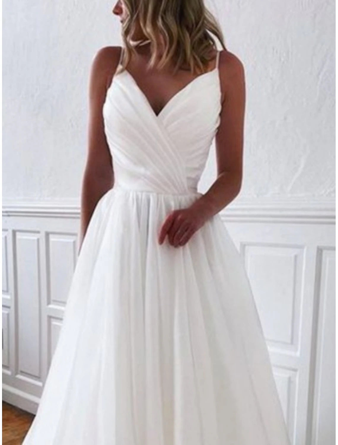 Simple Wedding Dresses Camisole Sleeveless Court Train Chiffon Bridal Gowns