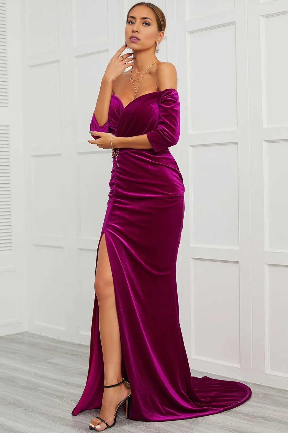 Mother of the Bride Dress Mermaid Off the Shoulder with Split Front