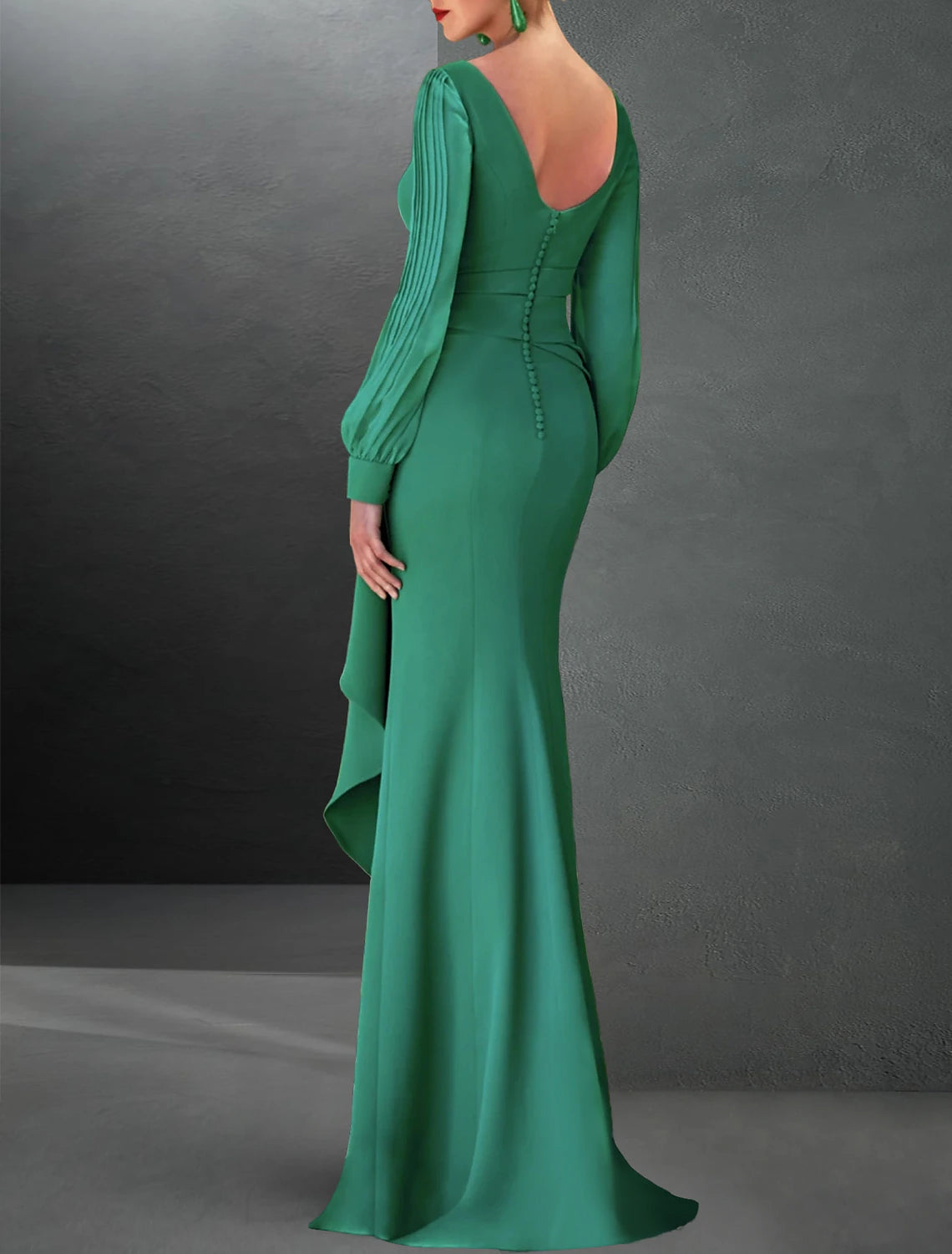 Elegant Dress Formal Fall Sweep / Brush Train Long Sleeve Jewel Neck Stretch Chiffon with Ruffles Slit Evening Dress