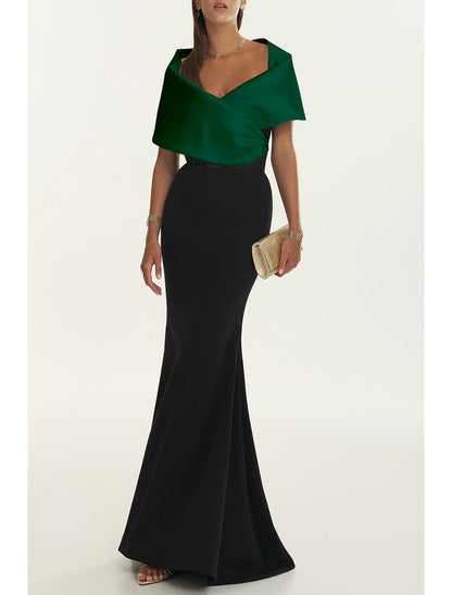 Gown Elegant Formal Fall Sweep / Brush Train Short Sleeve Off Shoulder Belt / Sash Satin with Pleats Evening Dress