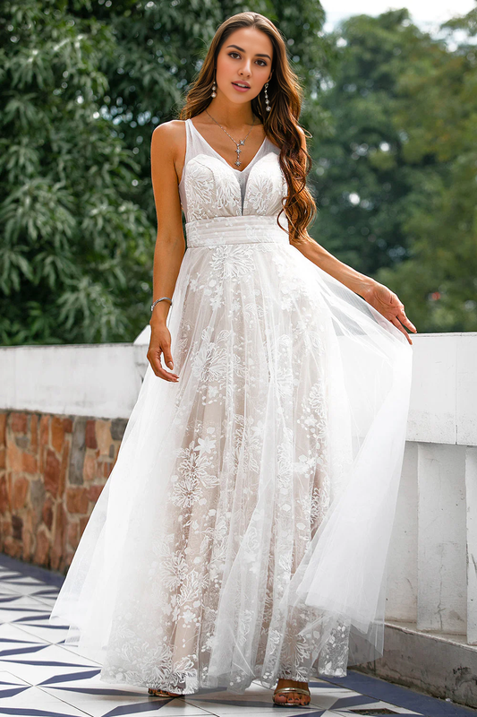 AABEI DRESS Hot Sale Prom Dress A Line Sleeveless V Neck Flower Backless Fashion Long Party Dress