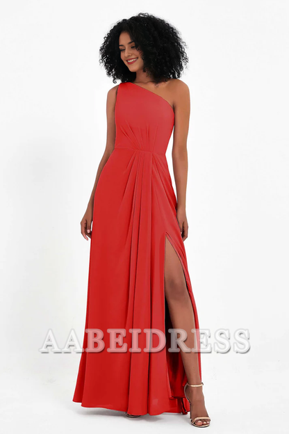 AABEI DRESS Bridesmaid Dresses Chiffon A-Line One Shoulder Sleeveless Side Fork Exquisite Simple Wedding Guests Dresses