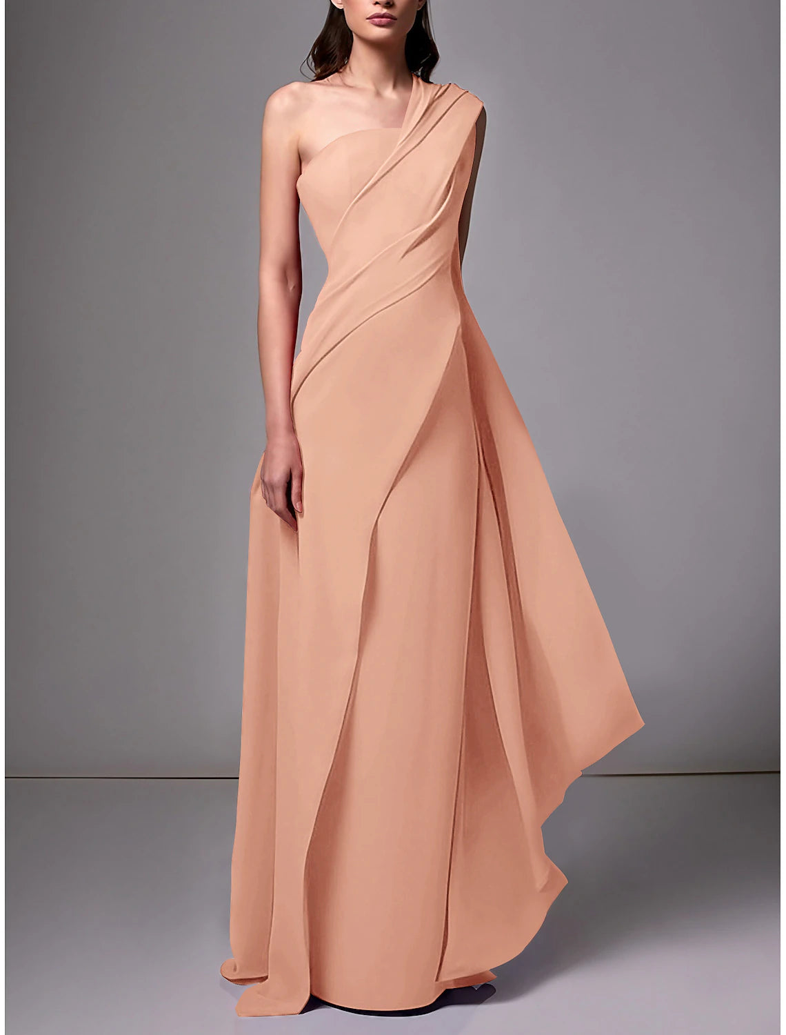 Gown Formal Wedding Guest Dress Elegant Formal Floor Length Sleeveless One Shoulder Stretch Chiffon with Ruched Evening Dress