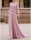 Trumpet Elegant Floor Length Chiffon Length Sleeve with Crystal Mother of the Bride Dress