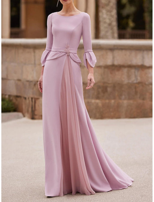 Trumpet Elegant Floor Length Chiffon Length Sleeve with Crystal Mother of the Bride Dress