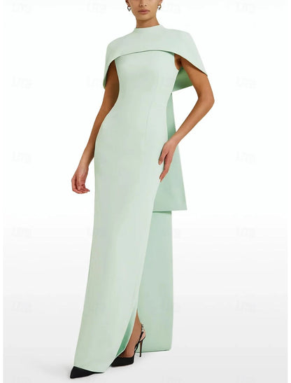 Column Formal Sweep Train Sleeveless Jewel Neck Stretch Crepe with Bow(s) Evening Gown Elegant Dress