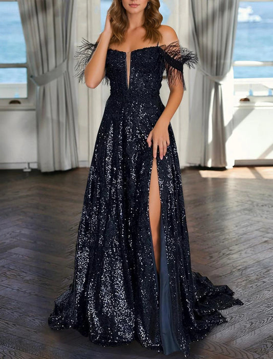 Gown Elegant Formal Wedding Floor Length Sleeveless V Neck Sequined with Evening Dress