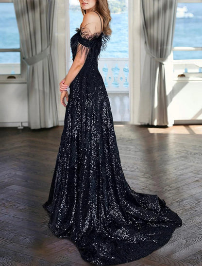 Gown Elegant Formal Wedding Floor Length Sleeveless V Neck Sequined with Evening Dress