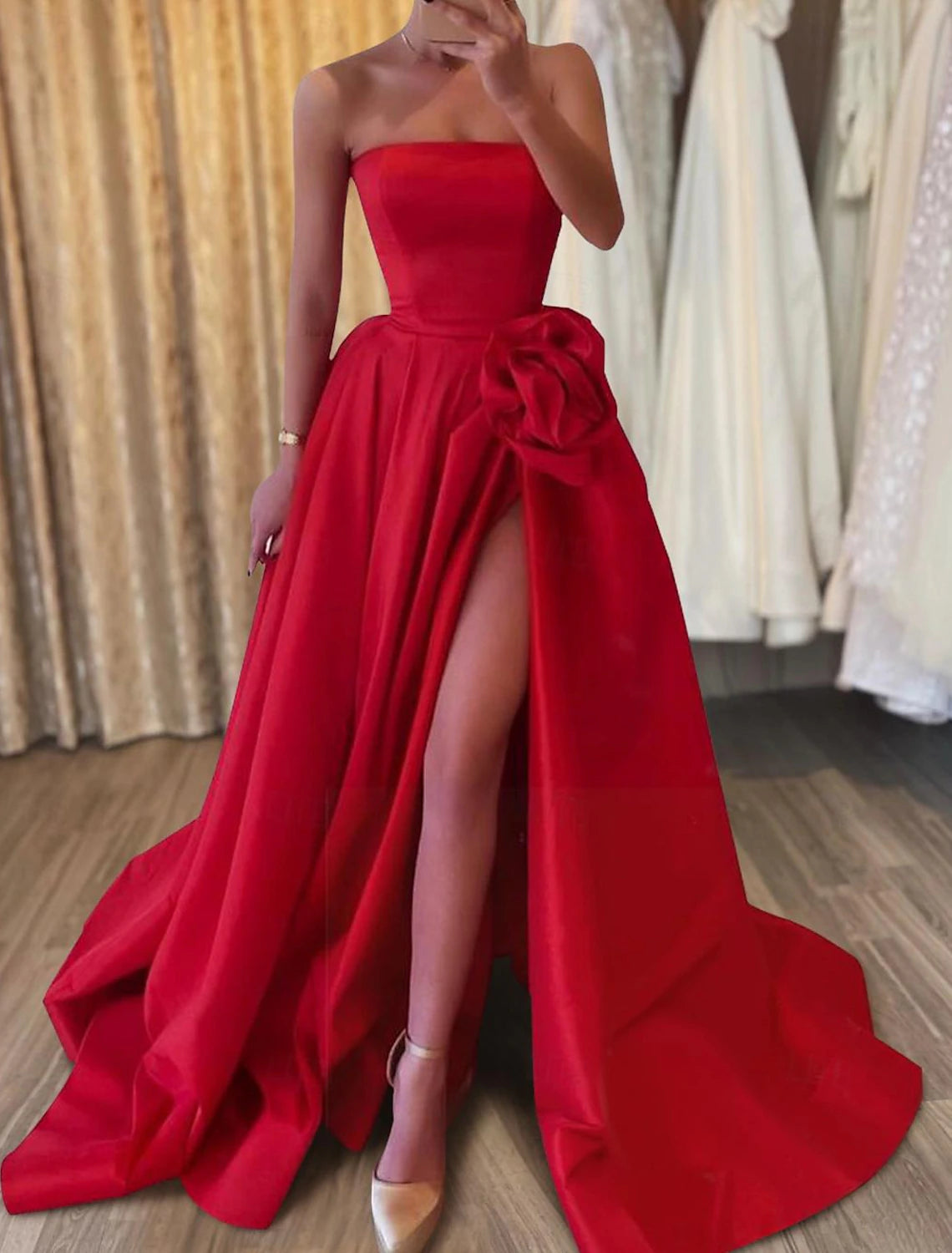 Gown Elegant Carnival Formal Floor Length Sleeveless Strapless Satin with  Evening Dress