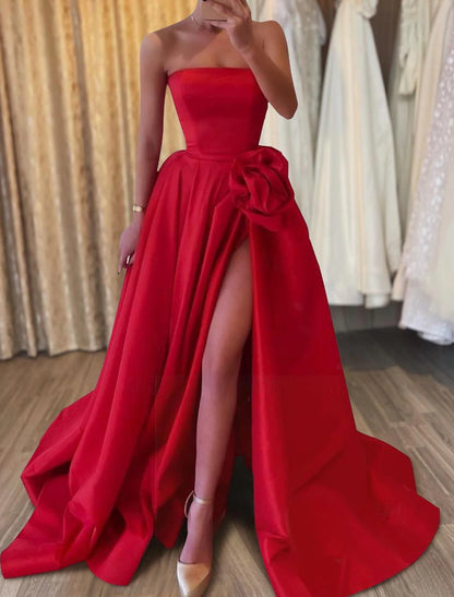 Gown Elegant Carnival Formal Floor Length Sleeveless Strapless Satin with  Evening Dress