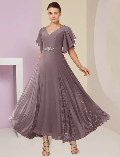 Mother Of The Bride Dresses A-Line V-Neck Chiffon With Applique