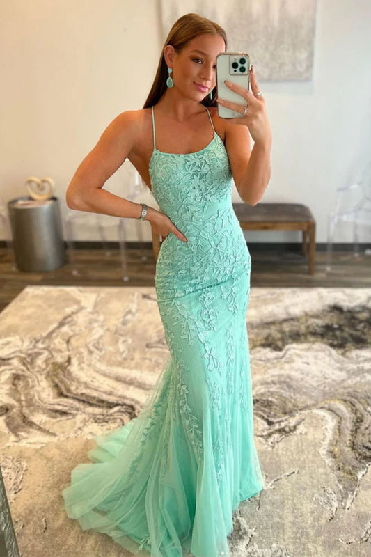 Prom Dress Mermaid Spaghetti Straps Lace