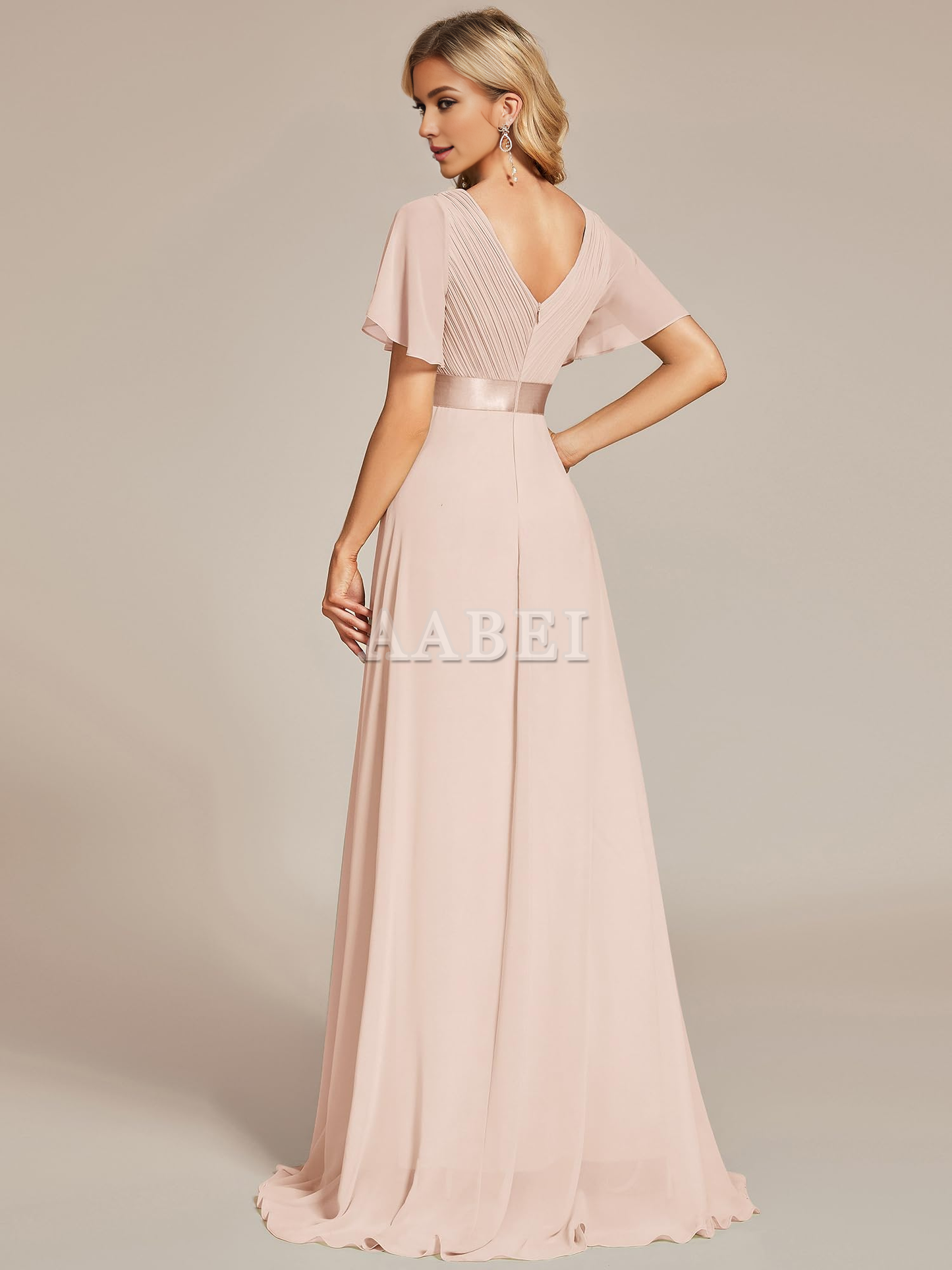 Formal Wear Dresses Bridesmaid Dresses Short Sleeve V-Neck Elegant Simple Floor Length High Quality Wedding Guest Dresses