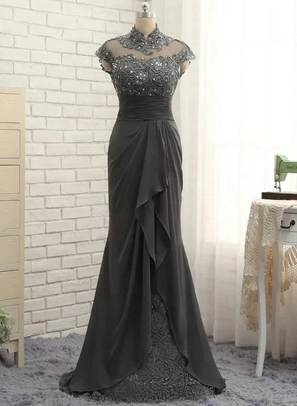 Mother Of The Bride Dresses Sheath lace High Neck Floor-Length