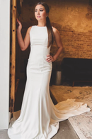 AABEI DRESS High Quality Unique Wedding Dress Mermaid Sleeveless Bateau Cutout Back Bow Trumpet Long Sweep Train Formal Dresses