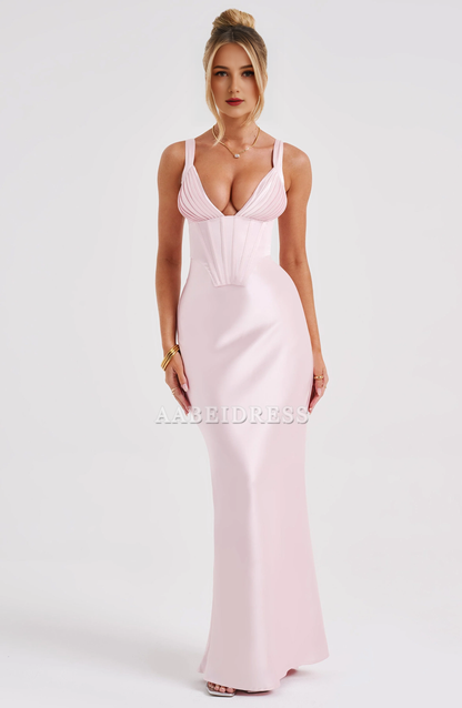 Formal Wear Dresses Bridesmaid Dresses Elegant Mermaid Pleated Cups Adjustable Shoulder Straps Dresses Wedding Guests Dresses