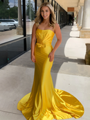 Evening Dress Strapless Bow Mermaid Cultivate oneself Sweep Train Prom Dress High Quality Charming Formal Women's Dresses