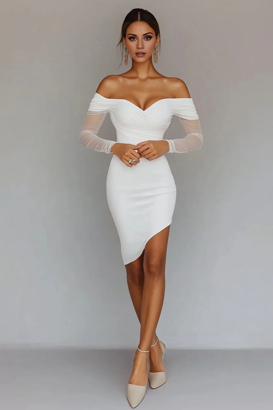 AABEI DRESS Hot Sale Homecoming Dress Bodycon Sheath Off the Shoulder Long Sleeves Elegant Short Graduation Dress