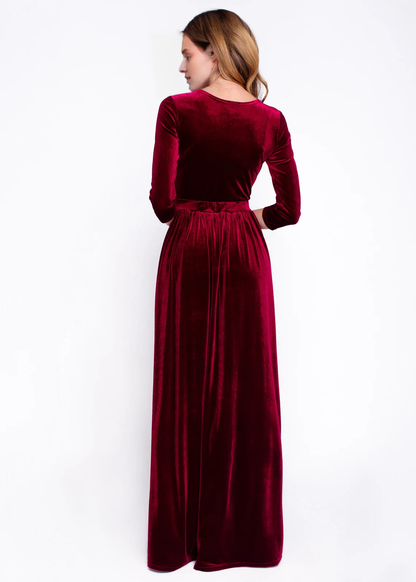 Autumn winter long sleeves velvet long dress elegant round neck bridesmaid dress