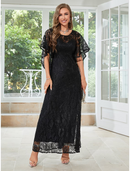 A-Line Wedding Guest Dresses Elegant Dress Party Wear Ankle Length Half Sleeve Jewel Neck Lace with Ruffles Appliques